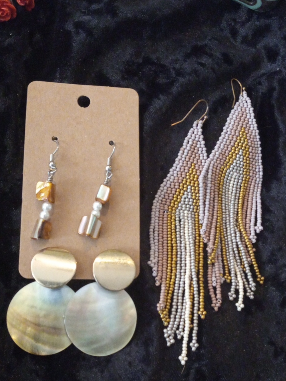 Handmade Beaded Fringe Earrings in Gold and Blush